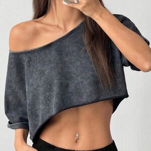 Off shoulder oversized cropped shirt